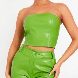 Abby Lime Green Faux Leather Cropped Corset